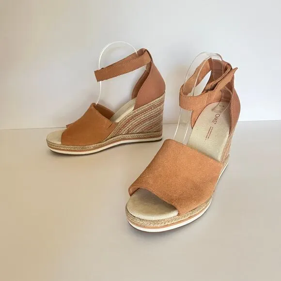 Toms Orange Coral Marisol Espadrille Wedges Womens 10