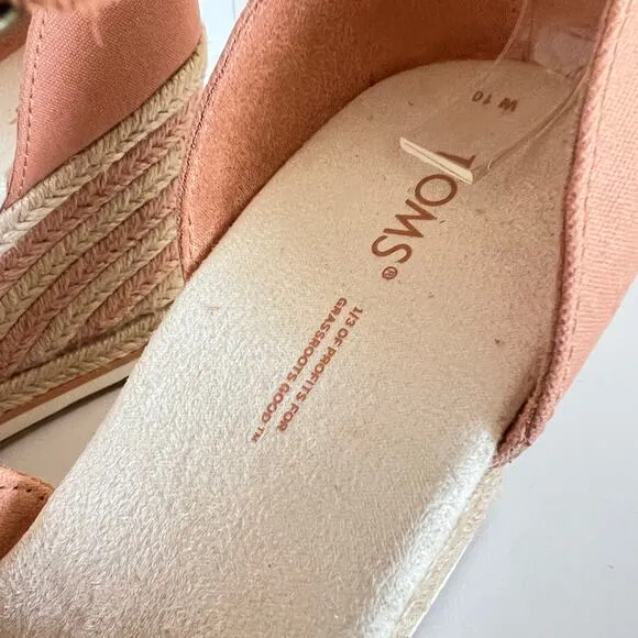 Toms Orange Coral Marisol Espadrille Wedges Womens 10