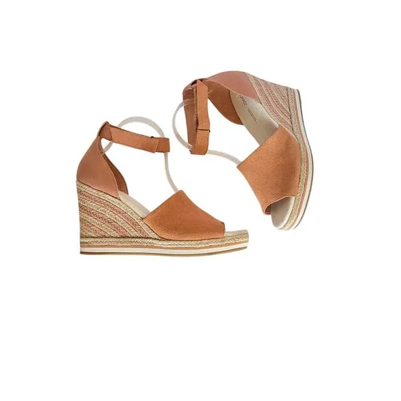 Toms Orange Coral Marisol Espadrille Wedges Womens 10