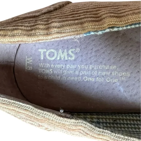 TOMS Women's Corduroy Peep Toe Calypso Wedge Slip On Sandals Brown Size W 8