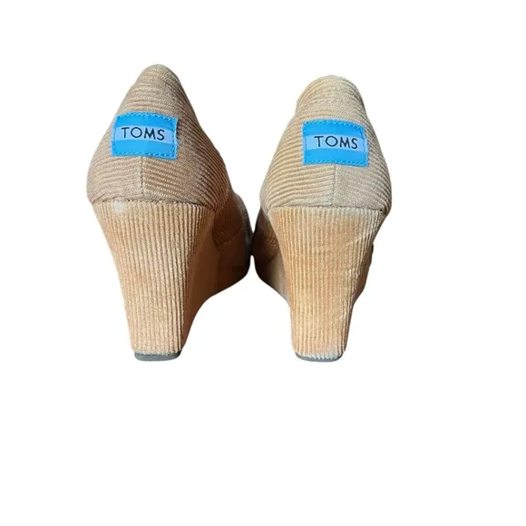 TOMS Women's Corduroy Peep Toe Calypso Wedge Slip On Sandals Brown Size W 8