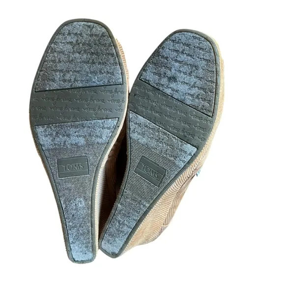 TOMS Women's Corduroy Peep Toe Calypso Wedge Slip On Sandals Brown Size W 8