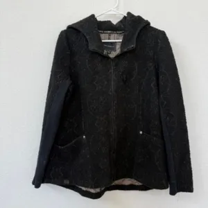 TONIA DEBELLIS Zip-Up Hoodie Jacket Black Textured Hooded XL Canada Casual