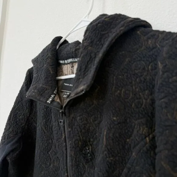 TONIA DEBELLIS Zip-Up Hoodie Jacket Black Textured Hooded XL Canada Casual