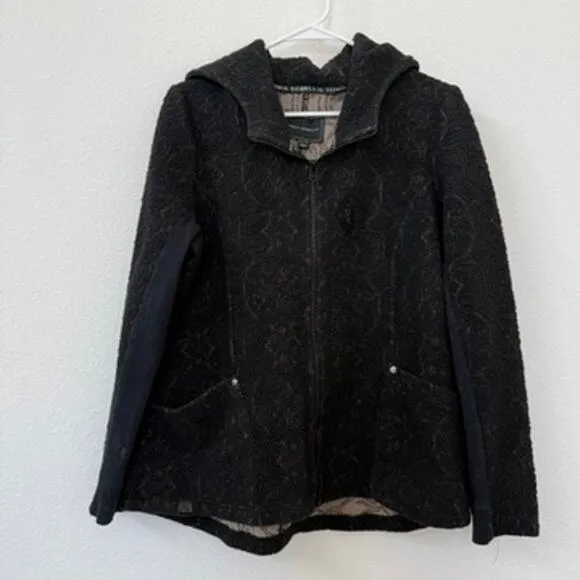 TONIA DEBELLIS Zip-Up Hoodie Jacket Black Textured Hooded XL Canada Casual
