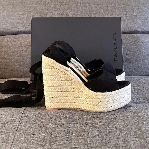 Tony Bianco Barca Black Kid Suede Wedges