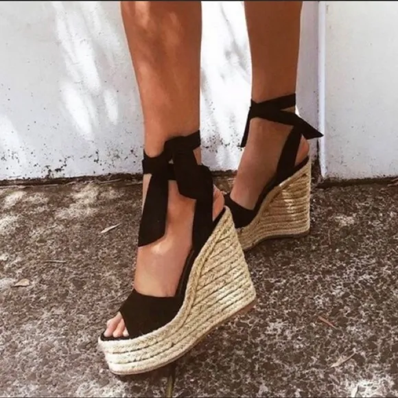 Tony Bianco Barca Black Kid Suede Wedges