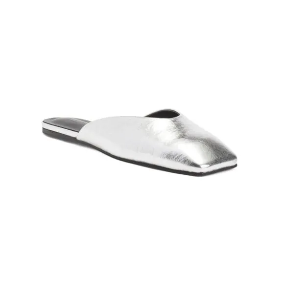 TONY BIANCO Silver Metallic Leather Harry Slide On Mule Flats