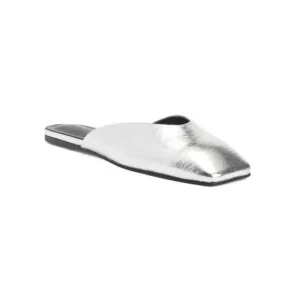 TONY BIANCO Silver Metallic Leather Harry Slide On Mule Flats