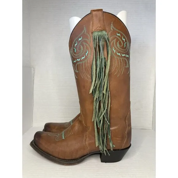 Tony Lama Women's CHUPAROSA WHISKEY 7.5 B Leather Fringe Western Boots 2019 RARE