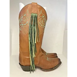 Tony Lama Women's CHUPAROSA WHISKEY 7.5 B Leather Fringe Western Boots 2019 RARE