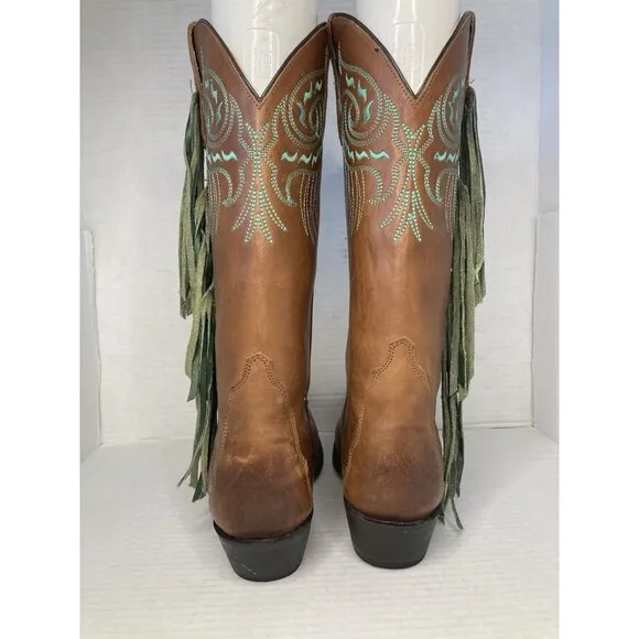 Tony Lama Women's CHUPAROSA WHISKEY 7.5 B Leather Fringe Western Boots 2019 RARE