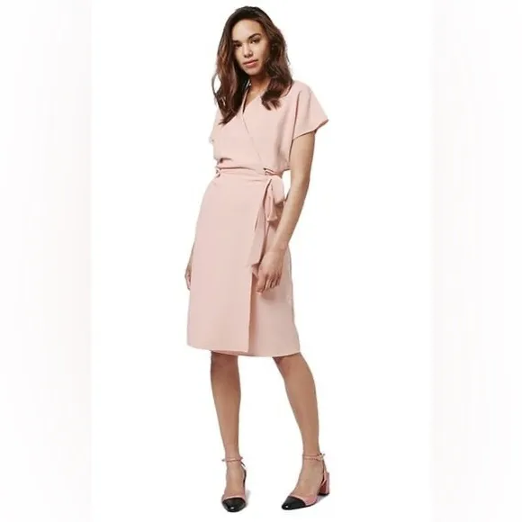 Topshop Crepe Wrap Dress Blush Pink NWOT