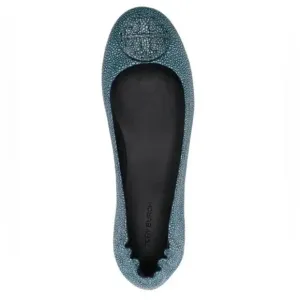 Tory Burch Aqua Reva Speckled Pebbled Leather Logo Flats