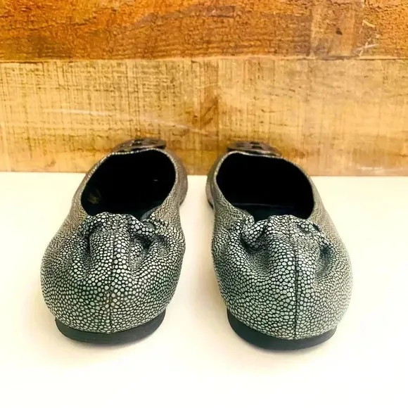 Tory Burch Aqua Reva Speckled Pebbled Leather Logo Flats