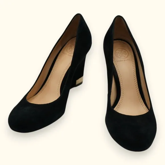 Tory Burch Astoria Wedge Lancaster Suede Shoes Size‎ 6M ~ Heel 3.5&quot;
