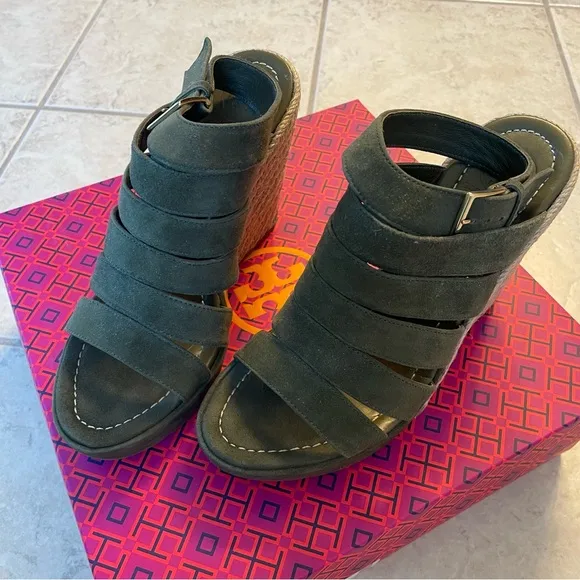 Tory Burch Bailey Multi-Strap Espadrille Wedge 110mm Banana Leaf Suede