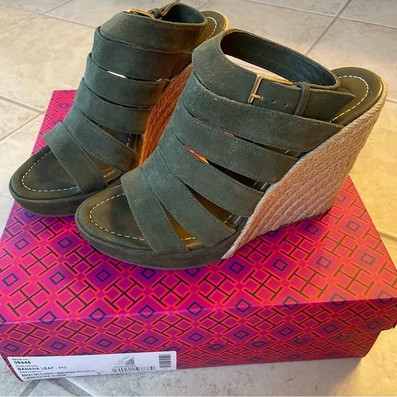 Tory Burch Bailey Multi-Strap Espadrille Wedge 110mm Banana Leaf Suede