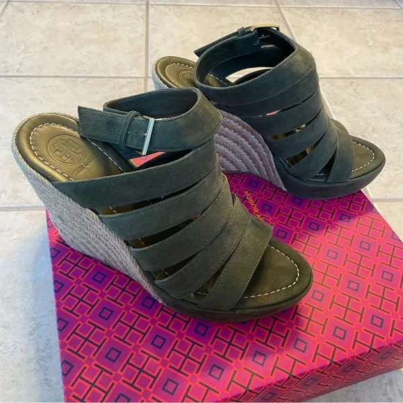 Tory Burch Bailey Multi-Strap Espadrille Wedge 110mm Banana Leaf Suede