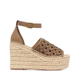 Tory Burch Basketweave Espadrille Ankle Strap Wedges Leather, NWT, Size 10
