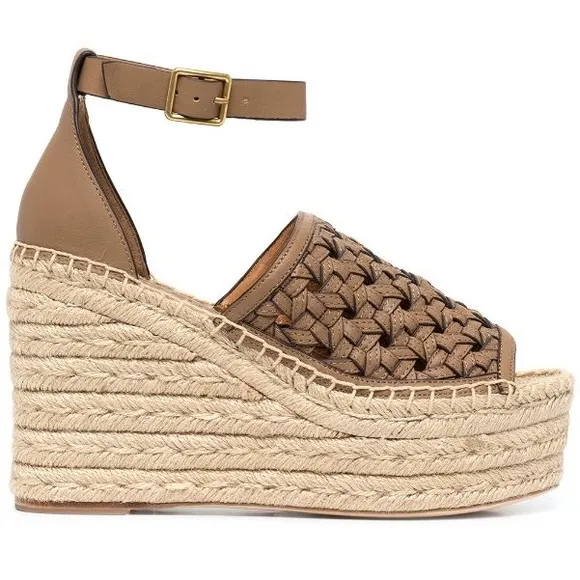 Tory Burch Basketweave Espadrille Ankle Strap Wedges Leather, NWT, Size 10