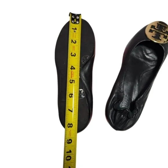 Tory Burch Black and Gold Flats with Iconic Logo