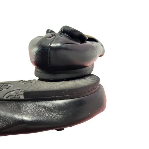 Tory Burch Black and Gold Flats with Iconic Logo