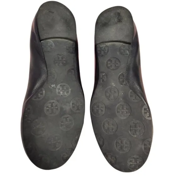 Tory Burch Black and Gold Flats with Iconic Logo