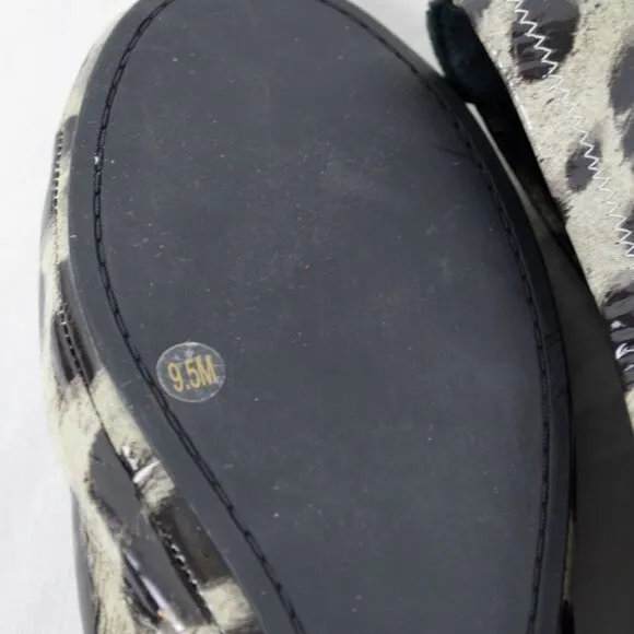 TORY BURCH Black Gray Snow Leopard EDDIE Patent Leather Ballet Flats