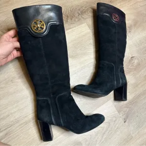 Tory Burch Black Leather and Suede Tall Boots size 7.5