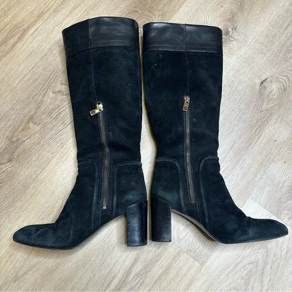 Tory Burch Black Leather and Suede Tall Boots size 7.5
