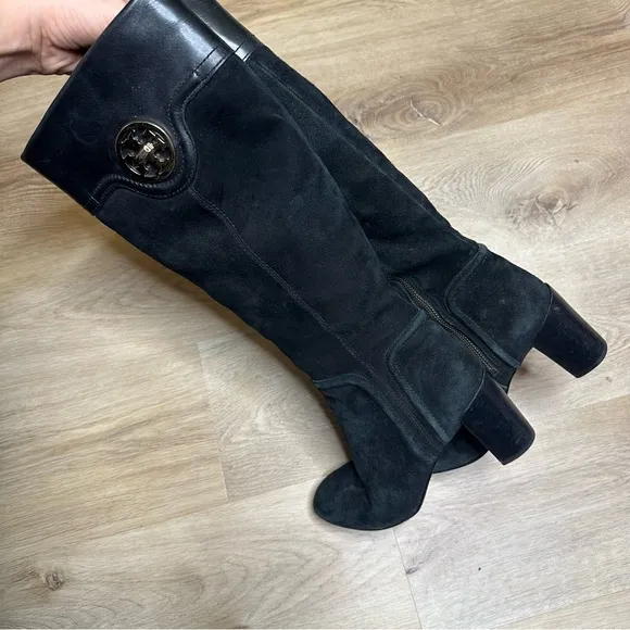 Tory Burch Black Leather and Suede Tall Boots size 7.5