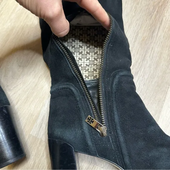 Tory Burch Black Leather and Suede Tall Boots size 7.5