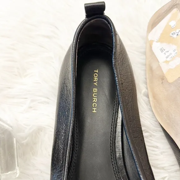 TORY BURCH Black Leather Ballet Gold Logo luxury flats women size 8