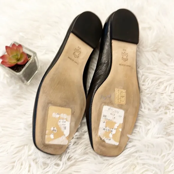 TORY BURCH Black Leather Ballet Gold Logo luxury flats women size 8