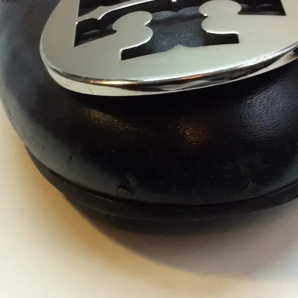 Tory Burch Black Leather Flats with Silver Logo