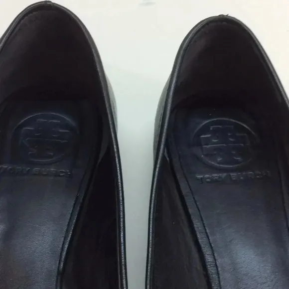 Tory Burch Black Leather Flats with Silver Logo