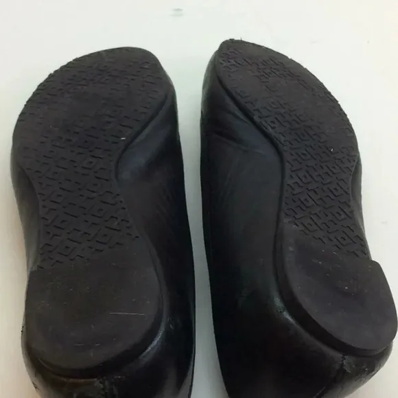 Tory Burch Black Leather Flats with Silver Logo