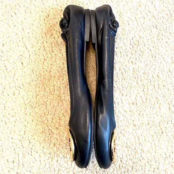 Tory Burch Black Leather Reva Ballet Flats Size 7.5