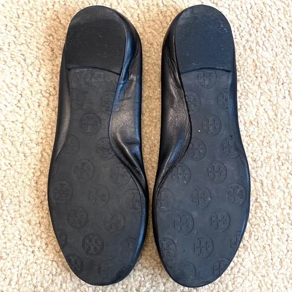 Tory Burch Black Leather Reva Ballet Flats Size 7.5