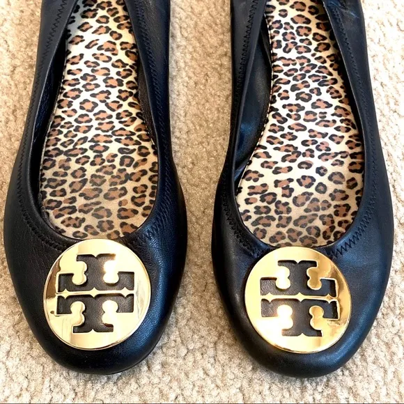 Tory Burch Black Leather Reva Ballet Flats Size 7.5