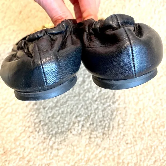 Tory Burch Black Leather Reva Ballet Flats Size 7.5