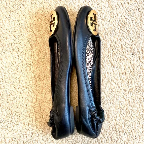 Tory Burch Black Leather Reva Ballet Flats Size 7.5