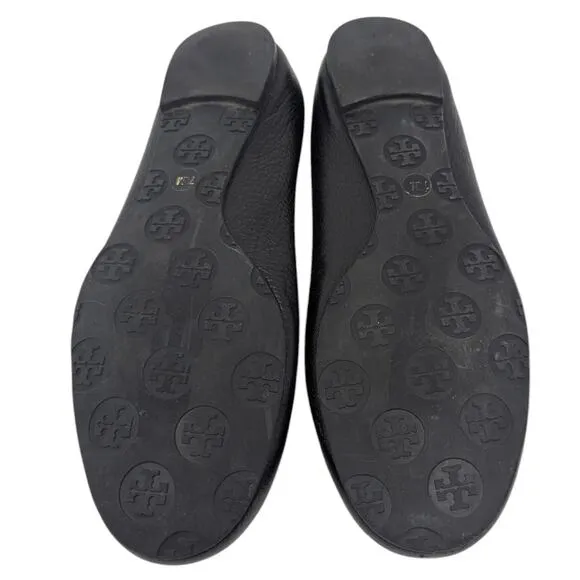 Tory Burch Black Napa Leather Minnie Ballet Flats Logo 7.5