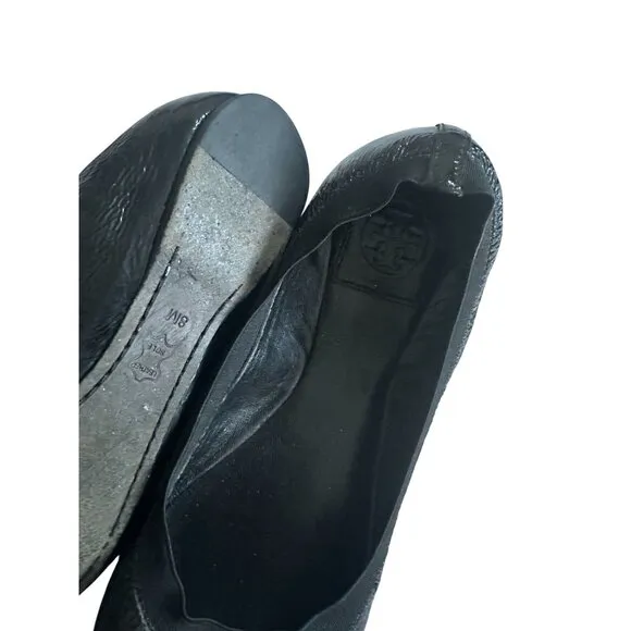 TORY BURCH Black Patent Leather Logo Ballet Flats Size 8