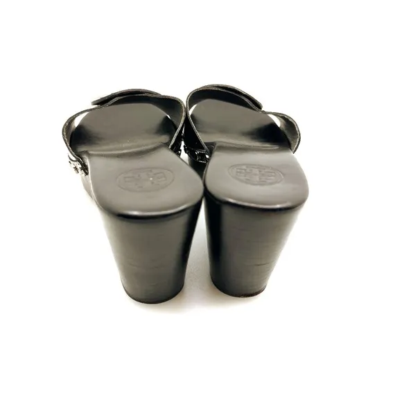 Tory Burch Black Patent Leather Wedges with Medallion