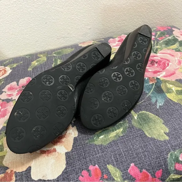 Tory Burch Black Peep Toe Wedge Shoes with Sleek Design size 9M