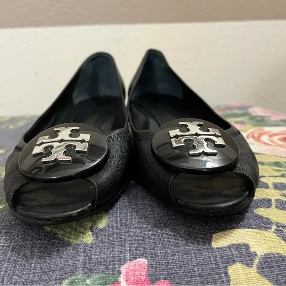 Tory Burch Black Peep Toe Wedge Shoes with Sleek Design size 9M