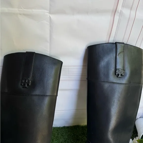 TORY BURCH Black Tall Double T logo Riding Boots size 6 new No Box