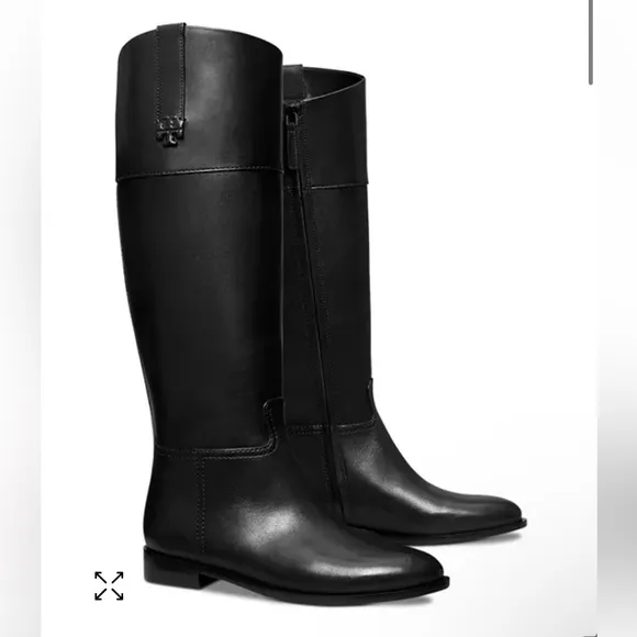TORY BURCH Black Tall Double T logo Riding Boots size 6 new No Box